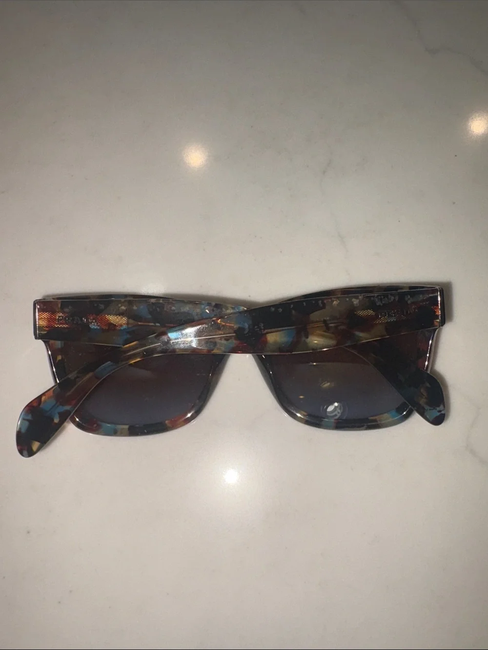 Prada Multicolor Patterned Acetate Sunglasses - Blue, Brown, Gold Accents - Picture 4 of 15